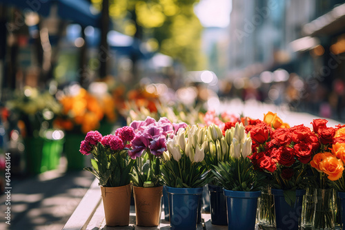 Flowers at a street market in Paris, France