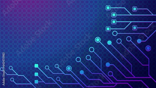 Retro futuristic neon electrical circuit with rounded square pattern. Cyberpunk animation video background