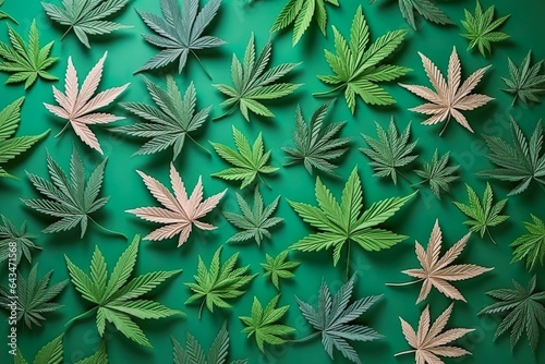 Cannabis Plants and Marijuana Buds and Hemp Leafs Close-up, Full Image, Background, Wallpaper, Texture © Alina Young