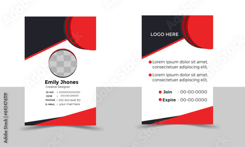 Modern and minimalist layout id card template. Corporate company employee identity card template with red and black color.
