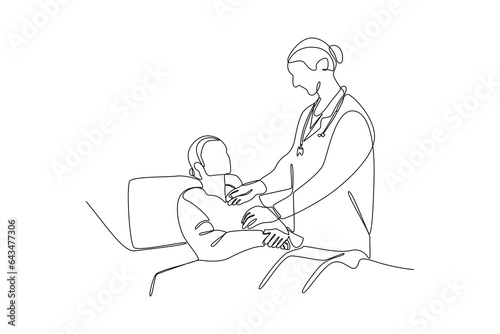 Continuous one line drawing Medical personnel consulting patient concept. Doodle vector illustration.