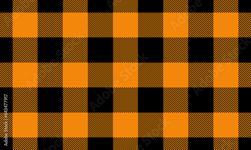 Halloween gingham geometric with black and orange seamless pattern. Vector Repeating Texture.