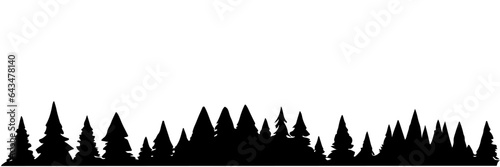 Silhouette of pine trees line. Fir trees in row silhouette. Vector illustration.