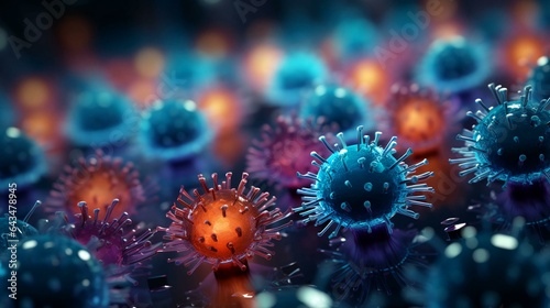 Close up under a microscope view of abstract viruses background photo