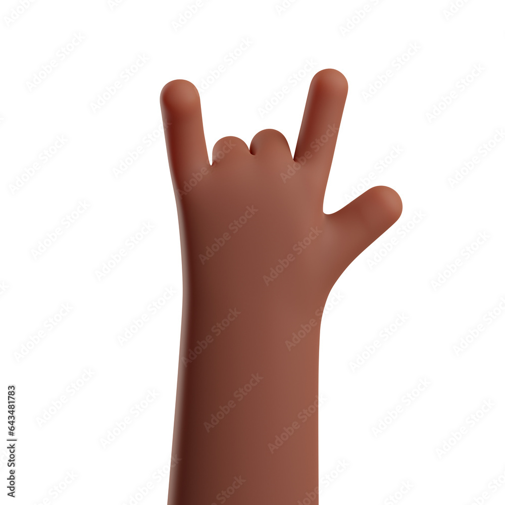 Obraz premium 3d african american hand gestures Rock roll sign. heavy metal, sign of the horns isolated on white background. Rock stars music. Rock festival music gesture. 3D rendered illustration