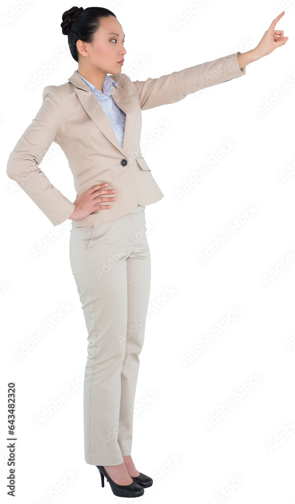 Digital png photo of focused asian businesswoman using virtual interface on transparent background Digital png photo of focused asian businesswoman using virtual interface on transparent background