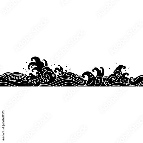 japan ocean wave seamless pattern silhouette for decoration,background,document,printing,ornament,pattern,etc