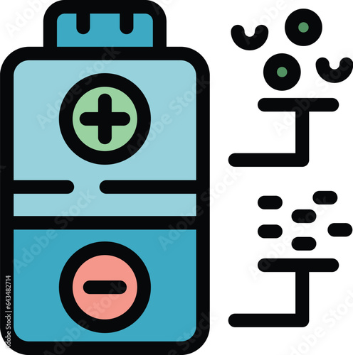 Recycle battery icon outline vector. Chemical waste. Pack reduction color flat