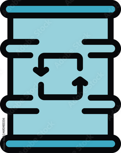 Oil barrel recycling icon outline vector. Chemical waste. Plastic program color flat