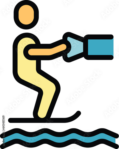 Fast water ski icon outline vector. Vacation fun. Diving surfer color flat