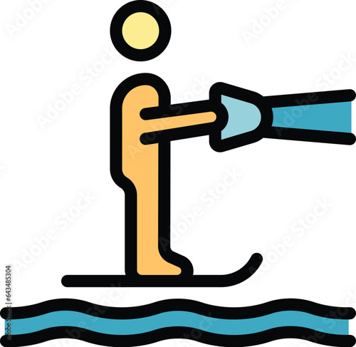 Recreation water ski icon outline vector. Sea fun. Surfer board color flat