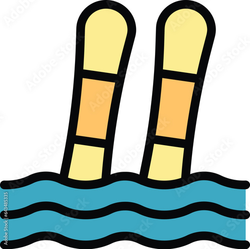 Water ski icon outline vector. Beach leisure. Sport summer color flat