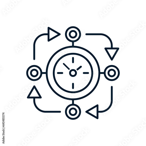 The concept of long-term planning, working hours. Vector linear icon isolated on white background.