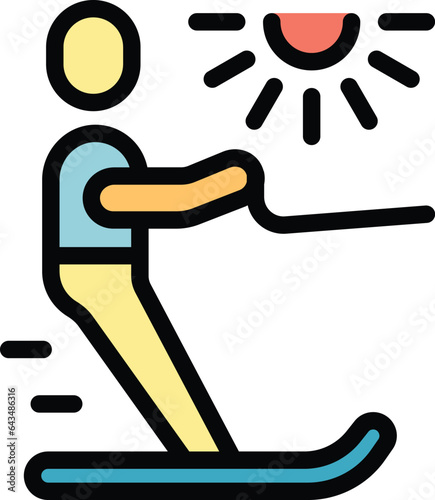 Water ski icon outline vector. Summer sport. Sea skiing color flat