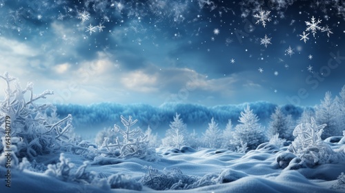 NOCTURNAL CHRISTMAS WINTER LANDSCAPE WITH BEAUTIFUL NATURAL SCENERY AND SNOWY SURROUNDINGS © senadesign