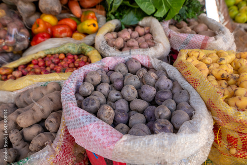Different types of potatoes at the Maimara Municipal Market in the province of Jujuy in Argentina on June 8, 2023