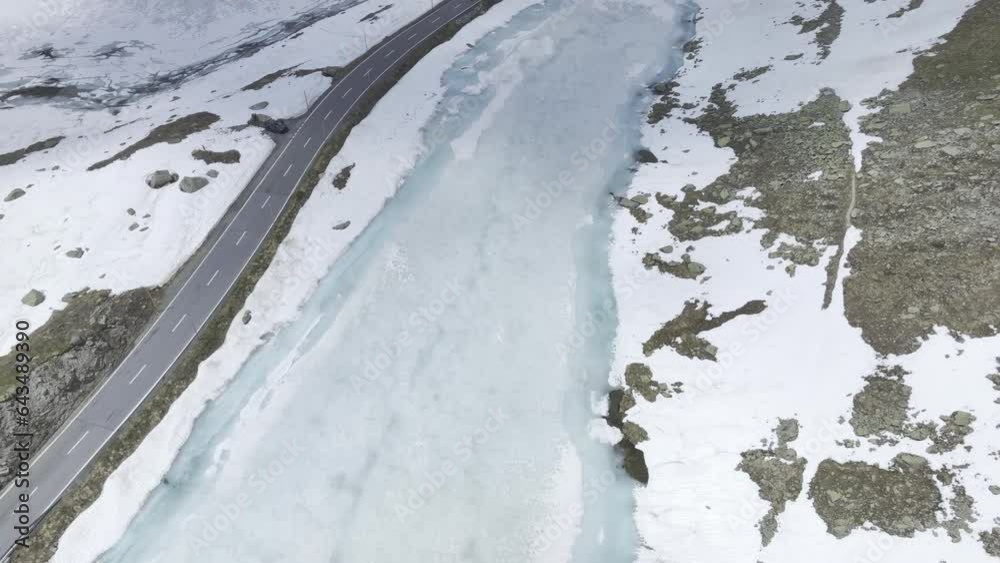 Early summer with remnants of snow and ice on the Flueelapass, left Lai da la Scotta, right Lai Nair, drone image, aerial photo, Flueelapass, Grisons, Switzerland, Europe Early summer with remnants of snow and ice on the Flueelapass, left Lai da la Scotta, right Lai Nair, drone image, aerial photo, Flueelapass, Grisons, Switzerland, Europe
