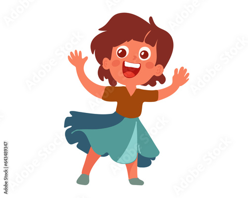 Dancing happy little girl, vector illustration