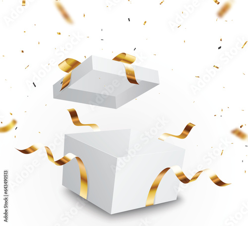 Open gift box with Gold confetti , isolated on transparent background