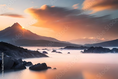 Beautiful nature sunset in the mountains backgrounds, wallpapers, textures and landscapes generative AI