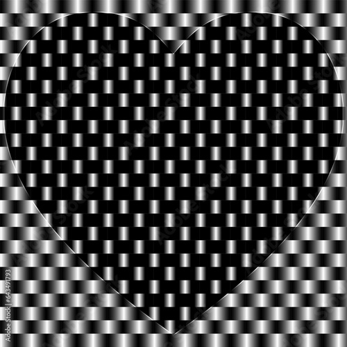 Abstract background illustration of striped carbons, black and white background, and heart-shaped overlays.