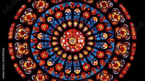 The intricate patterns on a stained glass window
