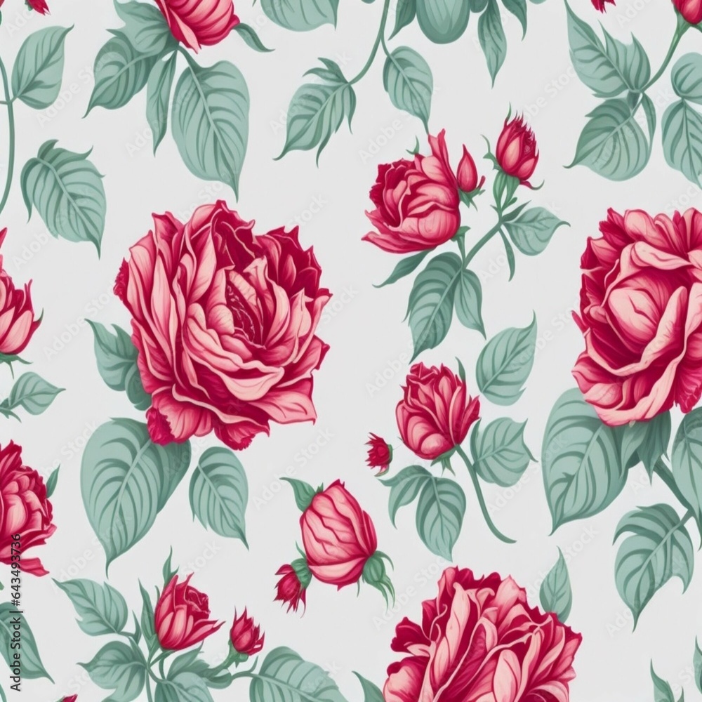 Seamless pattern with floral design and drawn elements
