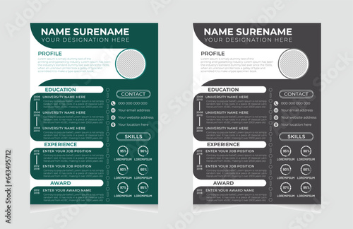 Professional cv or resume template design or cover letter with a modern minimal and unique concept	