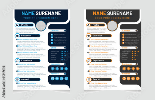 Professional cv or resume template design or cover letter with a modern minimal and unique concept	