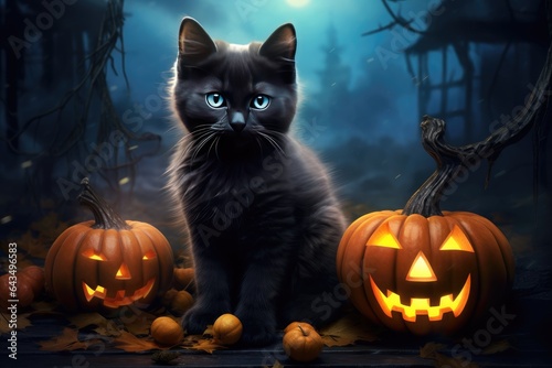 halloween cat on a pumpkin © Dinaaf
