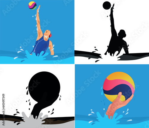 Group of water polo players action illustration