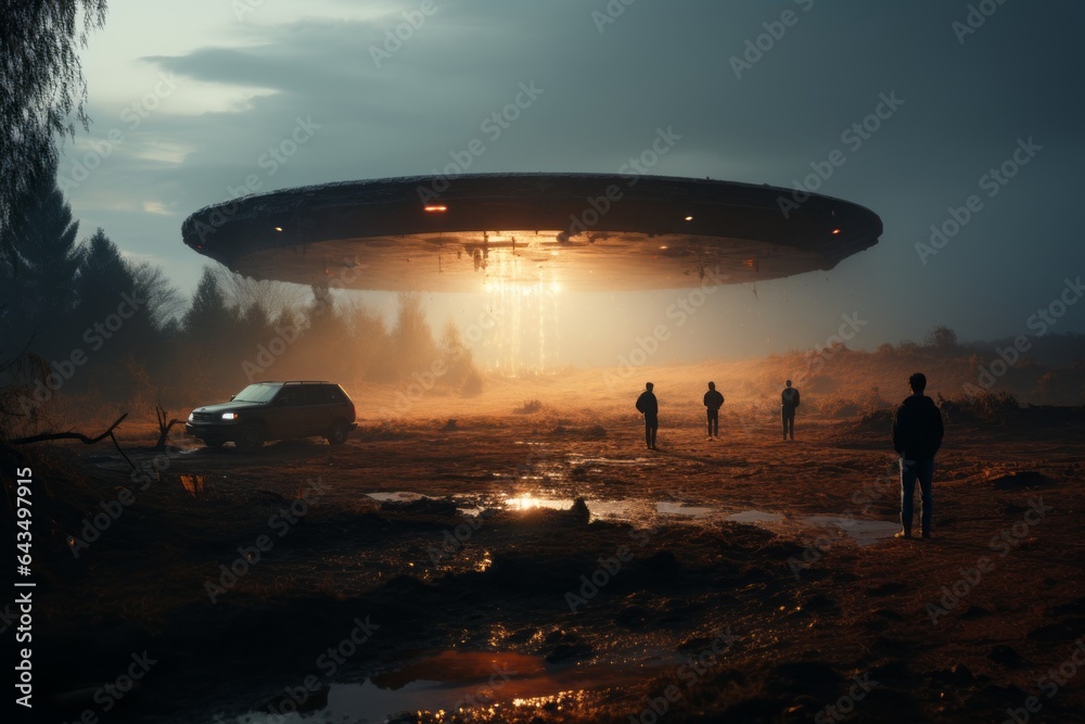 Close Encounter Scene With UFO, Generative AI Close Encounter Scene With UFO, Generative AI