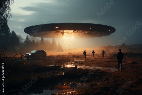 Close Encounter Scene With UFO, Generative AI