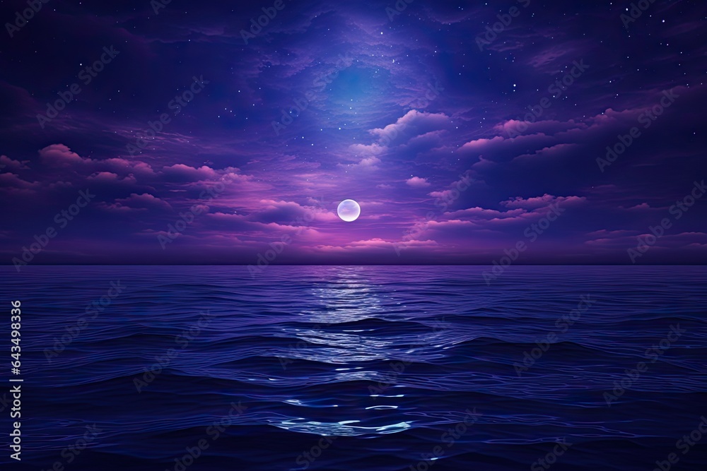 a large body of water under a purple sky, a digital painting. The concept of astrology and astronomy.