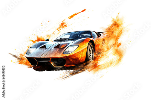 Burning luxury car in flames isolated on transparent background - high quality PNG