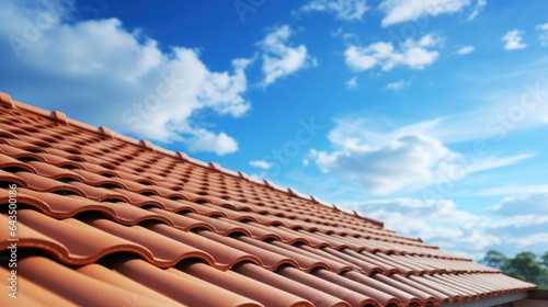 Abstract of a section of roof on a resedential house with clear blue sky background. photo