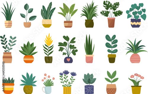 set of potted plants on white background vector
