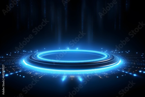 Technology futuristic circle background. Digital network connection blue light.