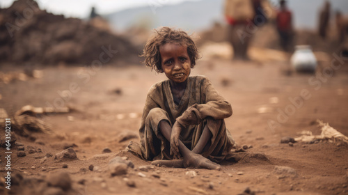 Hungry starving poor little child looking at the camera in Ethiopia photo