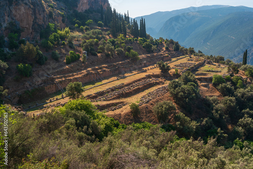 View of Gymnasium at Delphi on a hillside. photo