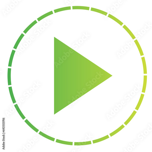 green gradient colors play button on dash circle frame