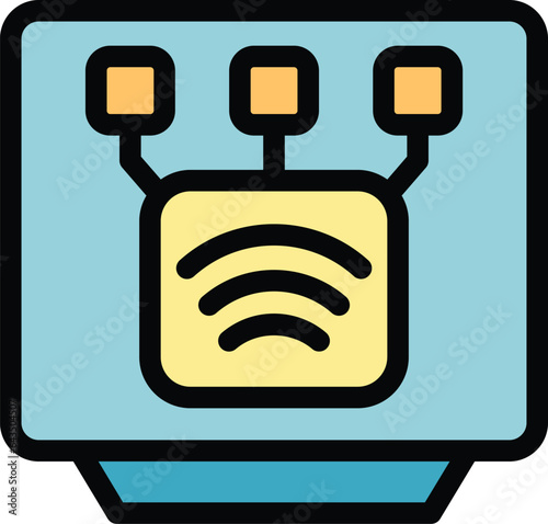 Wifi tv icon outline vector. Home internet. Smart monitor box color flat