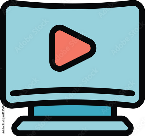 Smart video tv icon outline vector. Home monitor. Game wifi color flat