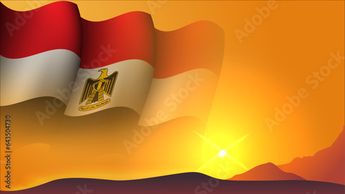 egypt waving flag concept background design with sunset view on the hill vector illustration