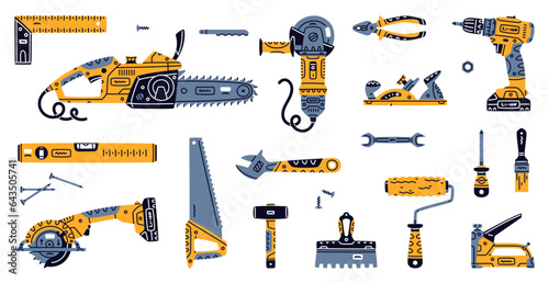 Construction Tools and Equipment for Home Repair Work Vector Set