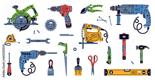 Construction Tools and Equipment for Home Repair Work Vector Set