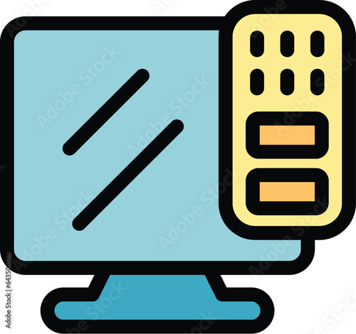 Tv remote control icon outline vector. Smart monitor. Media screen color flat