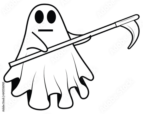 cute halloween ghosts holding scythe