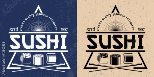 Vintage sushi bar logo or emblem design