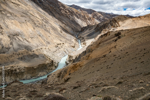 Trekking to Zanskar above the Tsarab Chu River, Ladakh, India photo